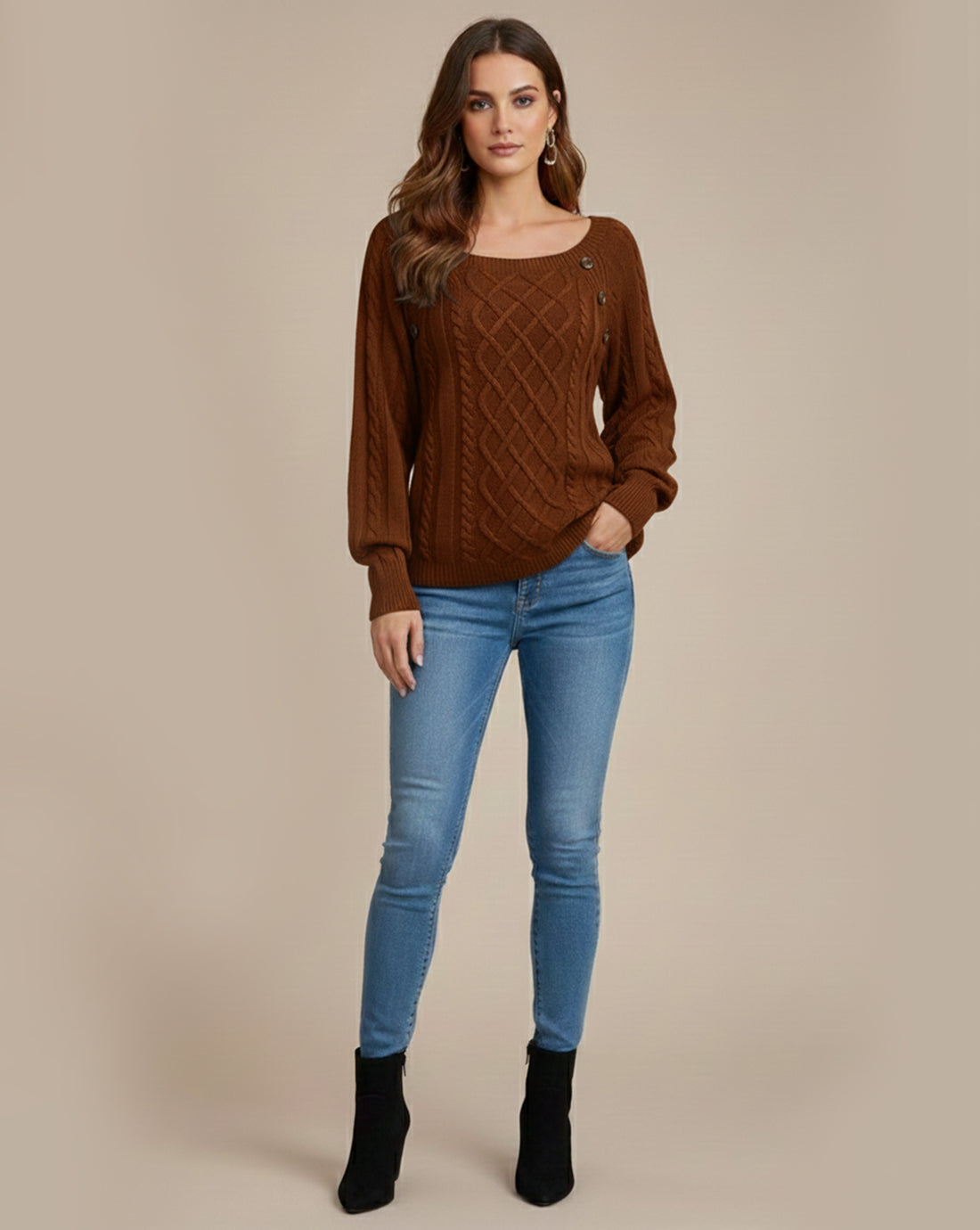 Cable Knit Button Detail Sweater