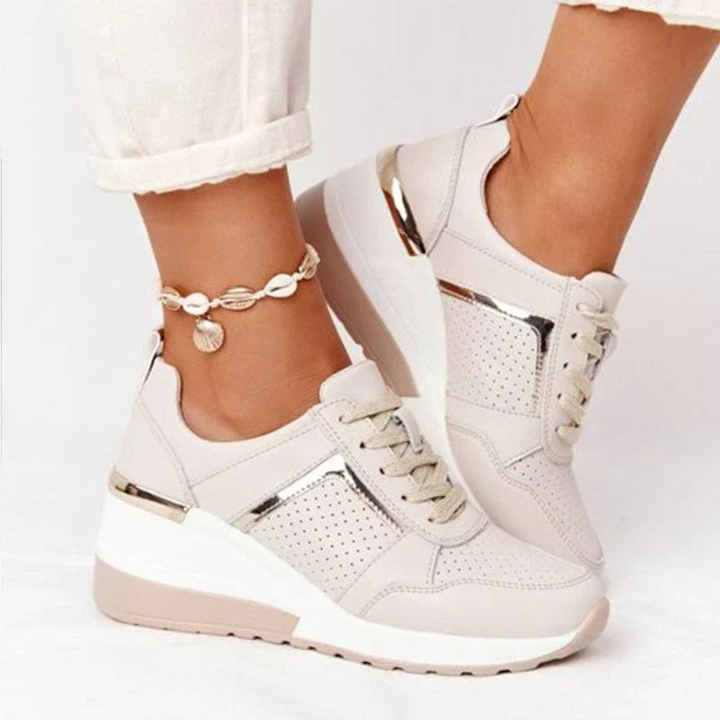 Metallic Detail Wedge Sneakers
