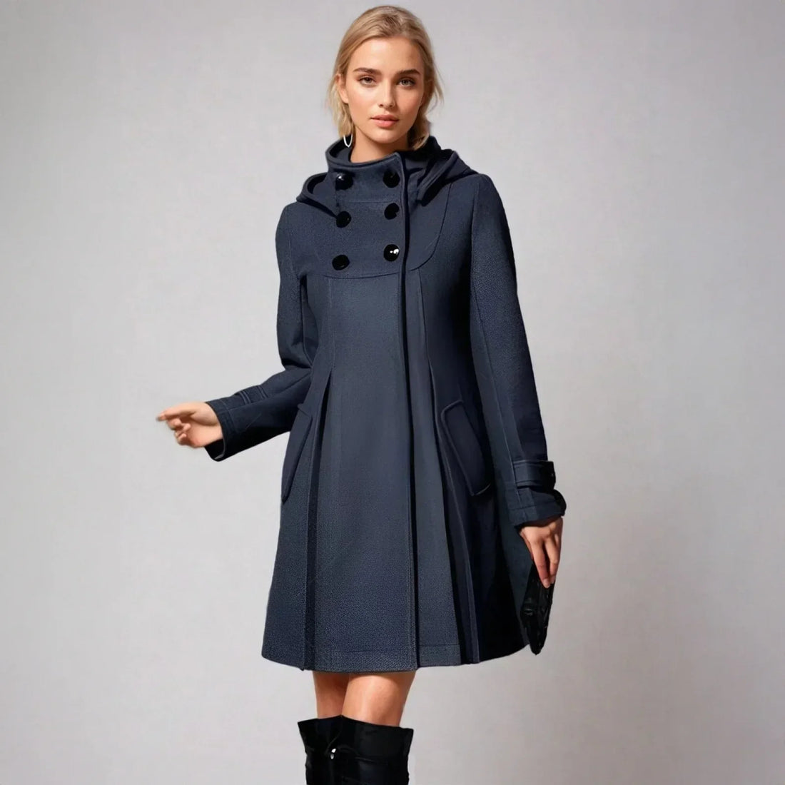 Flared Hooded Button-Up Coat