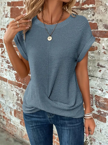 Textured Knit Short Sleeve Fitted Top