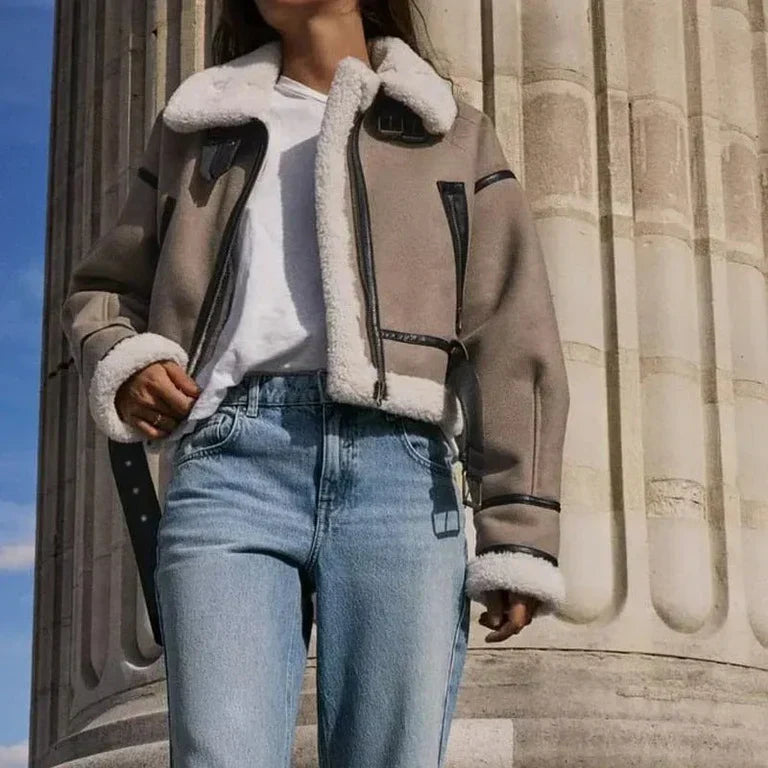 Cropped Aviator Shearling Jacket