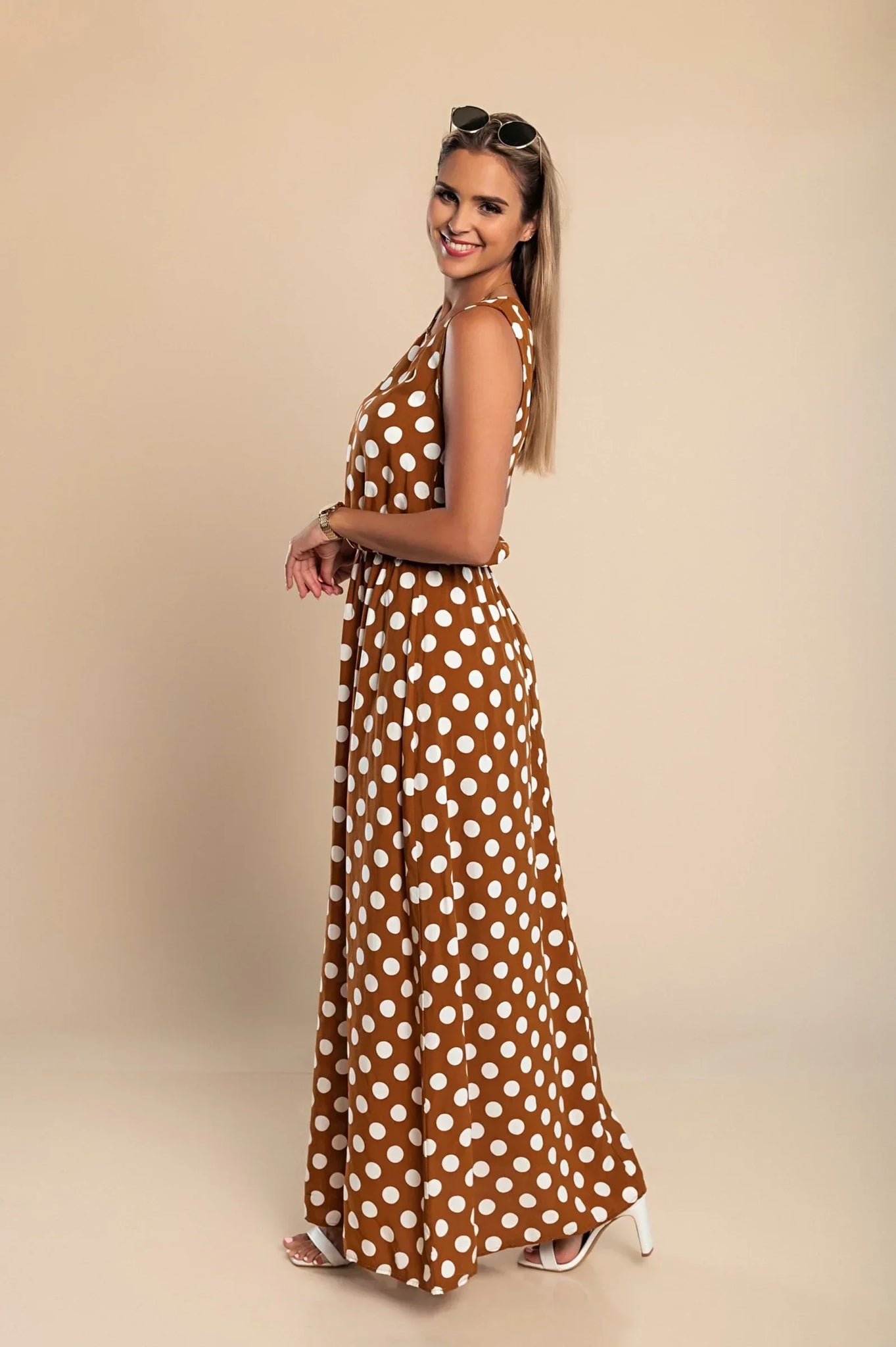 Sleeveless Polka Dot Maxi Dress