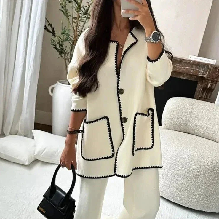 Button Front Long Sleeve Shirt and Tailored Pants Set