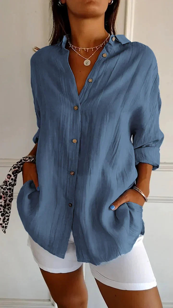 Drape Front V-Neck Long Sleeve Blouse