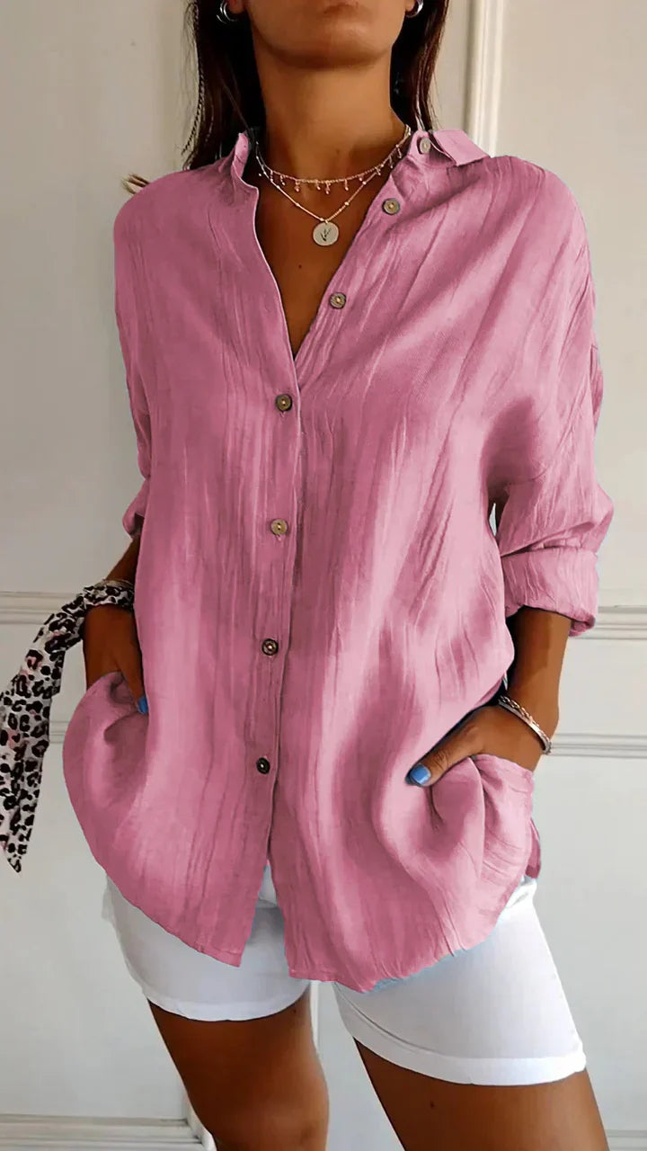 Drape Front V-Neck Long Sleeve Blouse