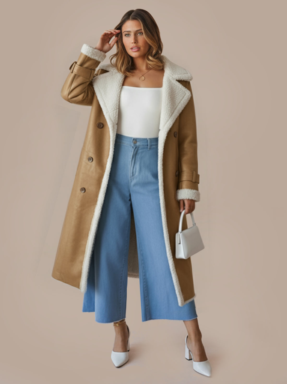 Longline Faux Shearling Trench