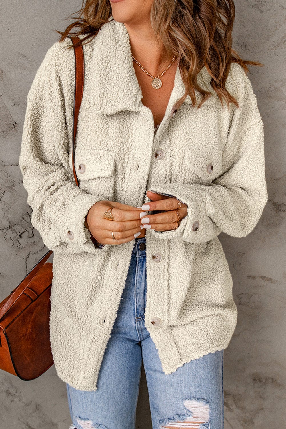 Ivory Textured Button-Up Shacket