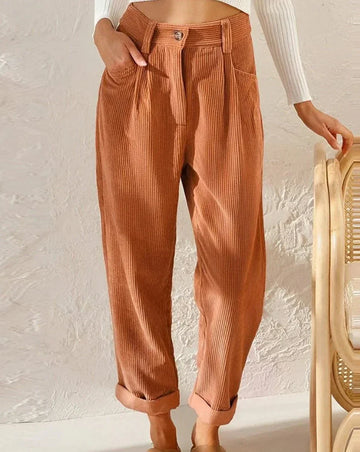 High Waist Straight Leg Corduroy Pants